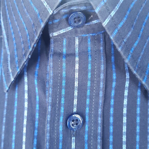 Bugathchi UOMO SZ M 100% Cotton Men's Blue Striped Button Up Shirt - Picture 6 of 12
